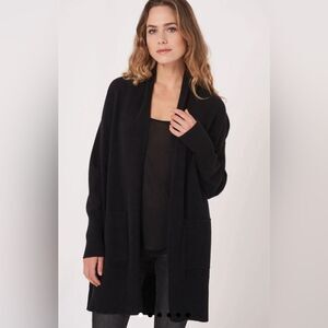 Repeat navy 100% cotton long shawl collar hoodie front pocket cardigan. NWT. Med